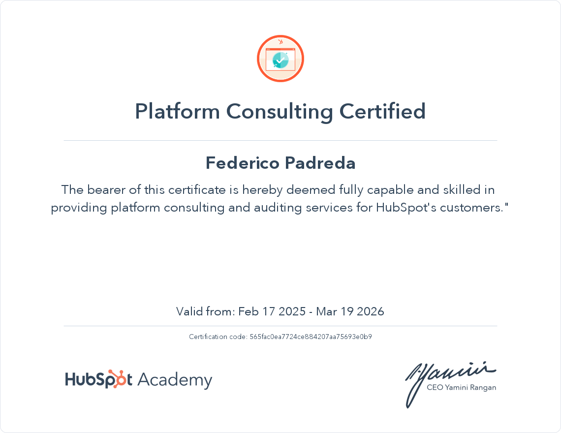 HubSpot Academy Platform Consulting Certification