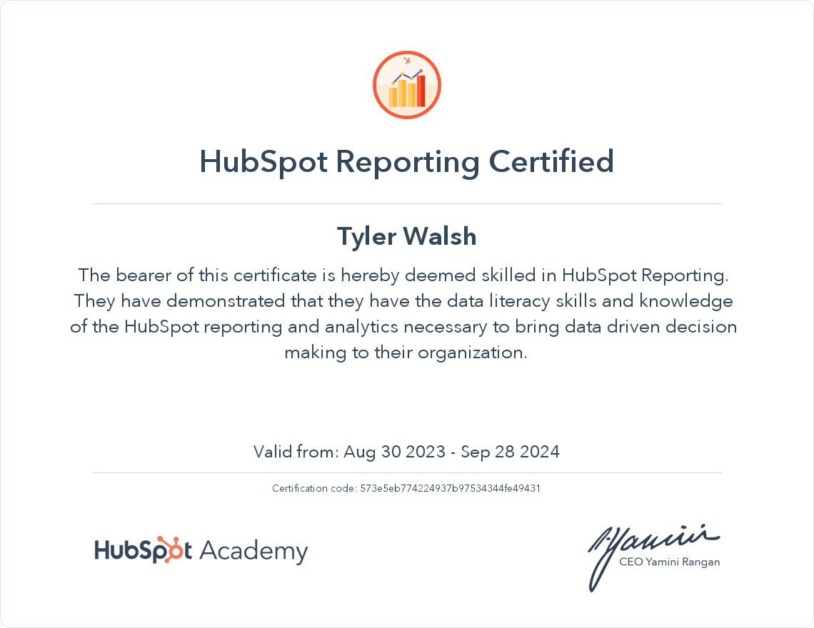 HubSpot Academy HubSpot Reporting Certification