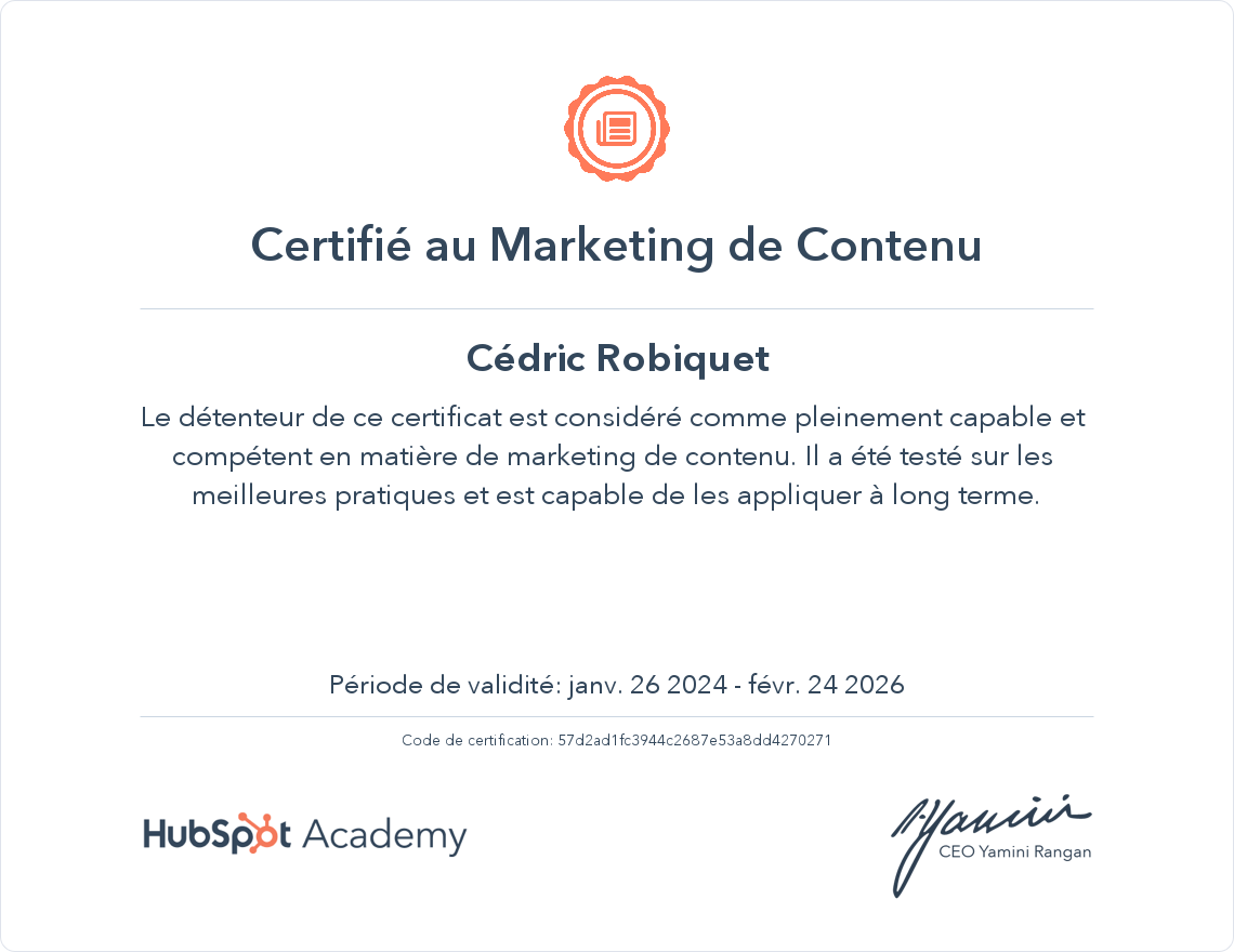 Votre certificat