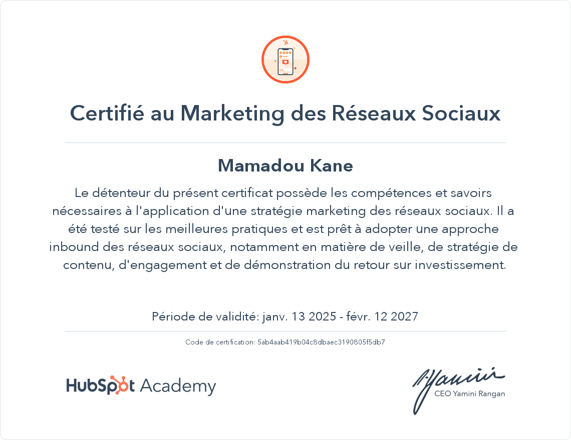 Votre certificat