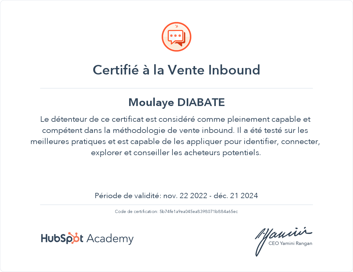 Votre certificat