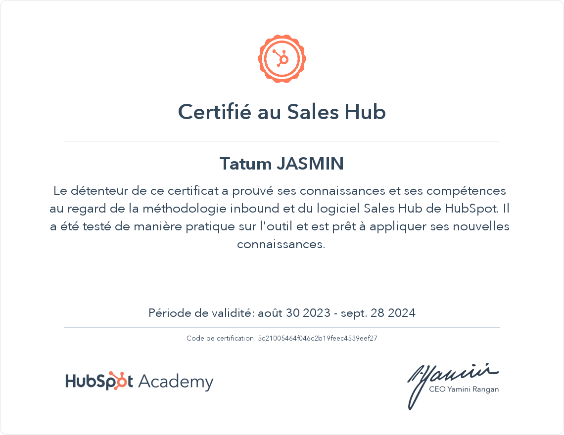 Votre certificat