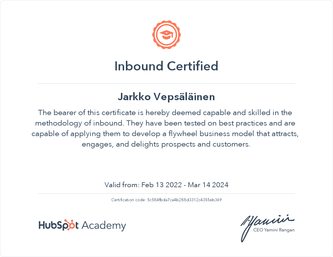 HubSpot Academy Inbound Certification