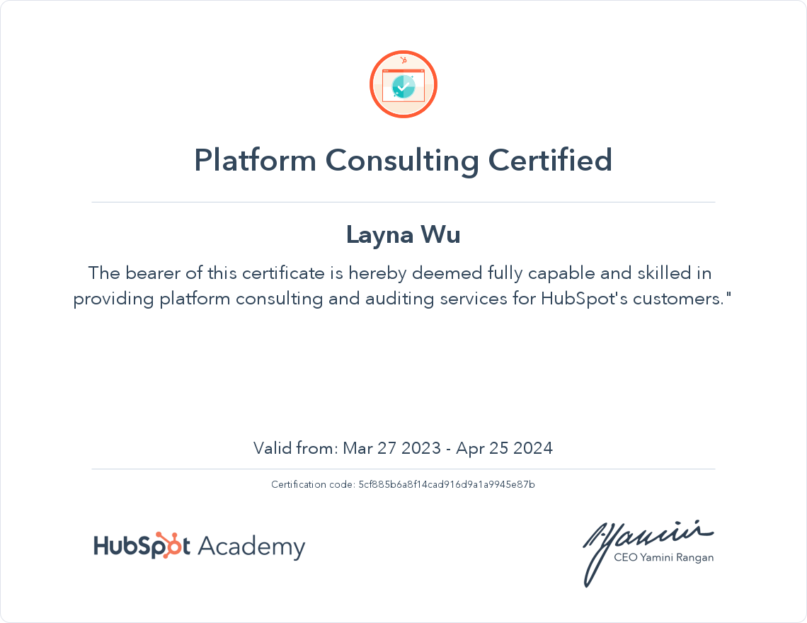 HubSpot Academy Platform Consulting Certification