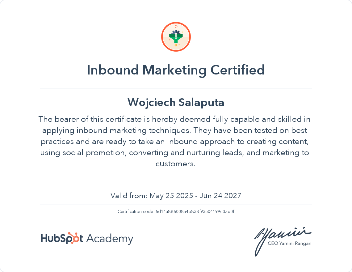 HubSpot Academy Inbound Marketing Certification