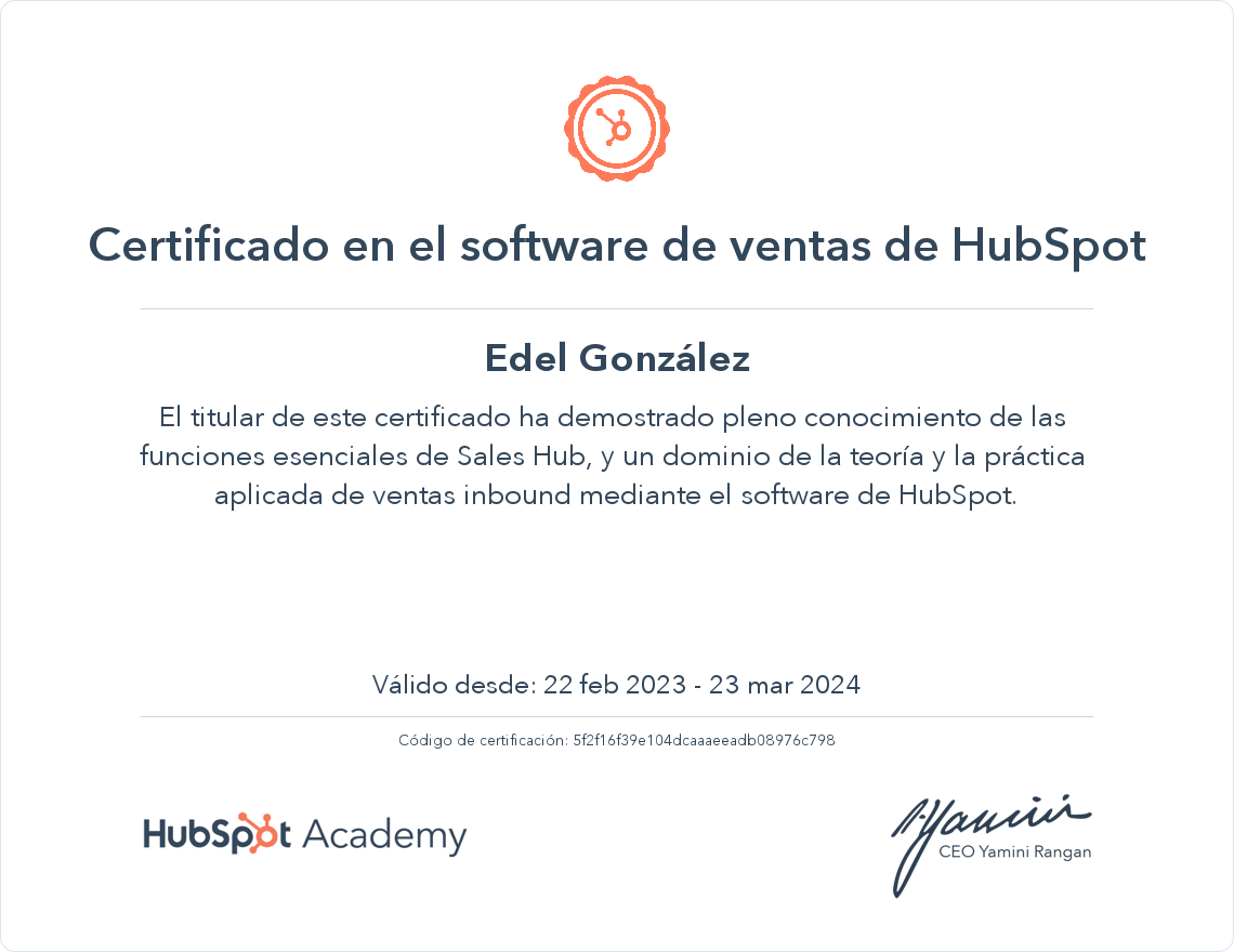 HubSpot Academy HubSpot Sales Software Certification