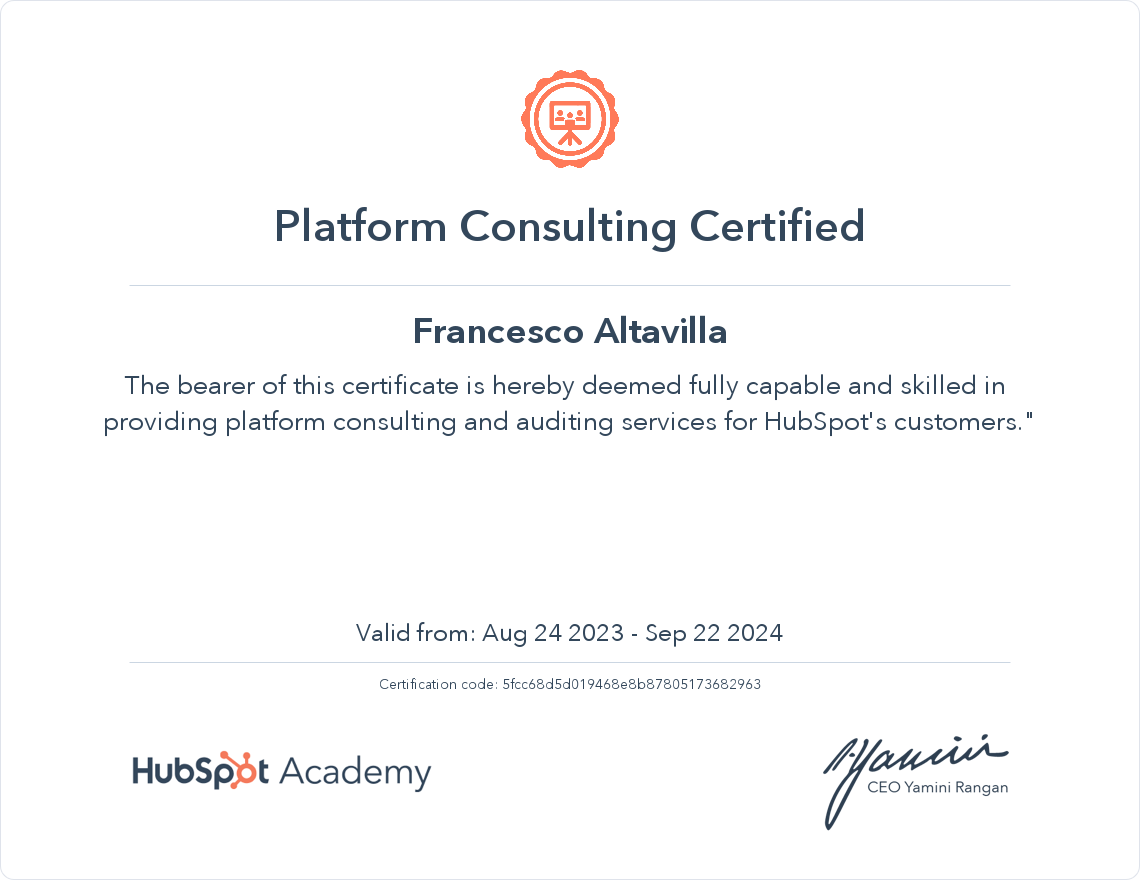 HubSpot Academy Platform Consulting Certification