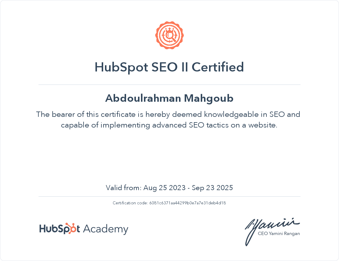 HubSpot Academy SEO II Certification