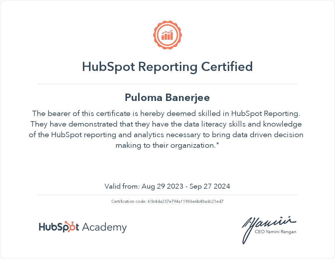 HubSpot Academy HubSpot Reporting Certification