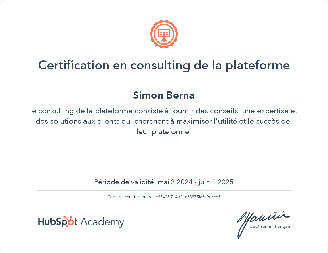 Votre certificat