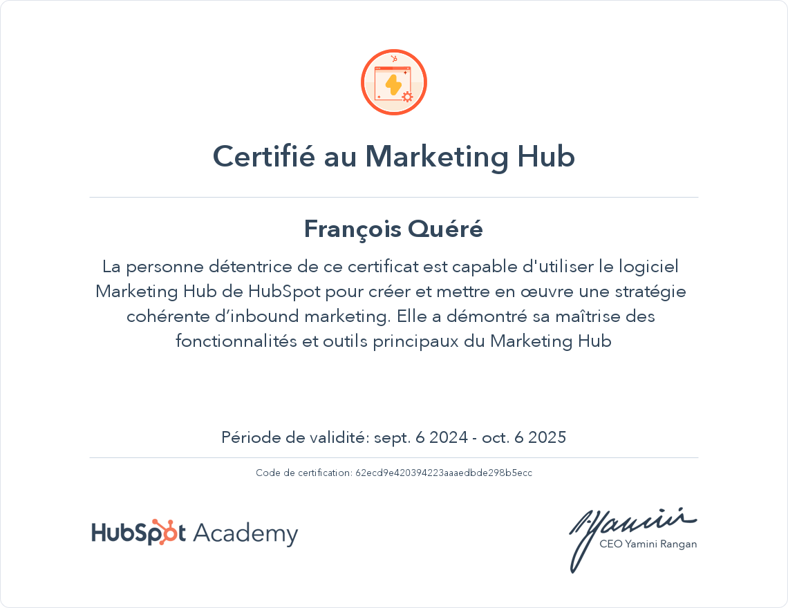 Votre certificat