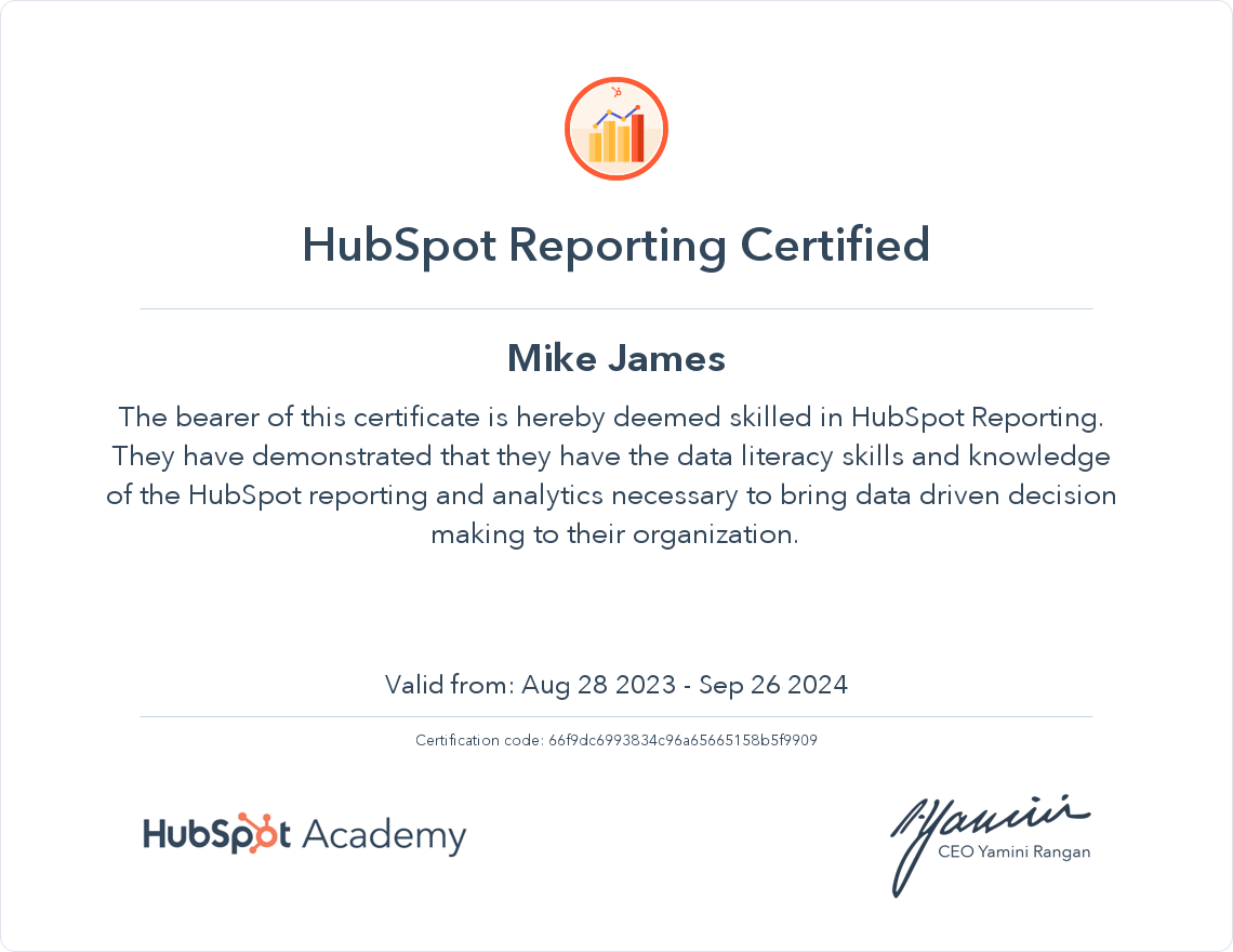 HubSpot Academy HubSpot Reporting Certification