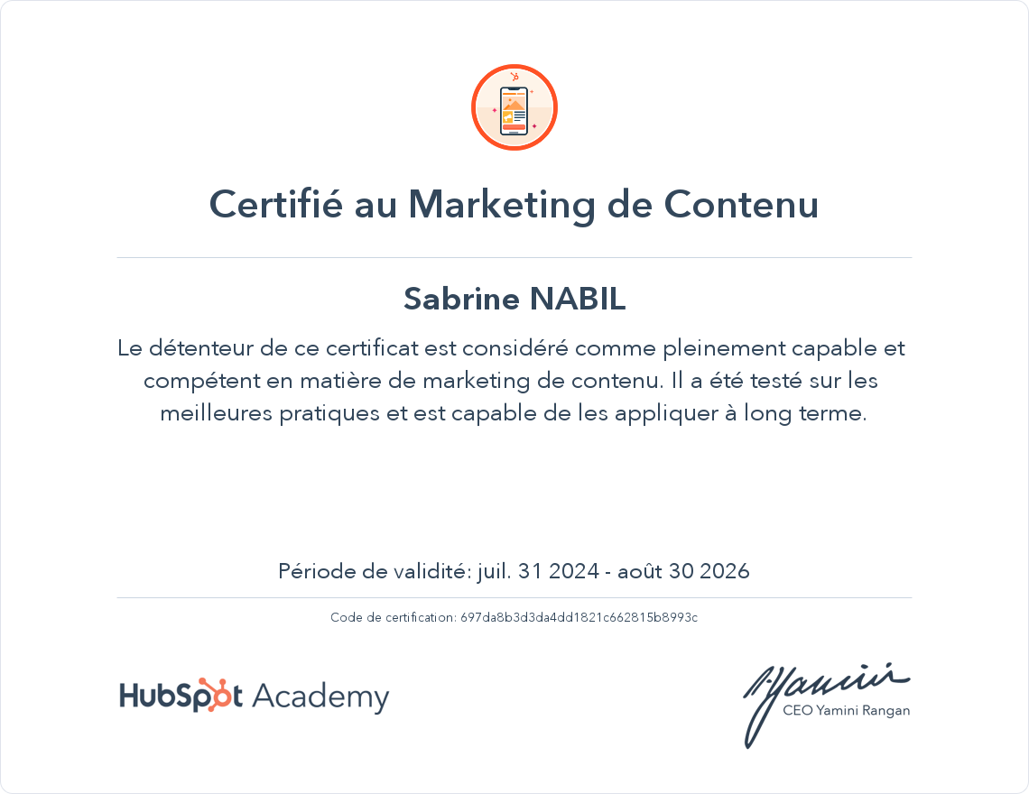 Votre certificat