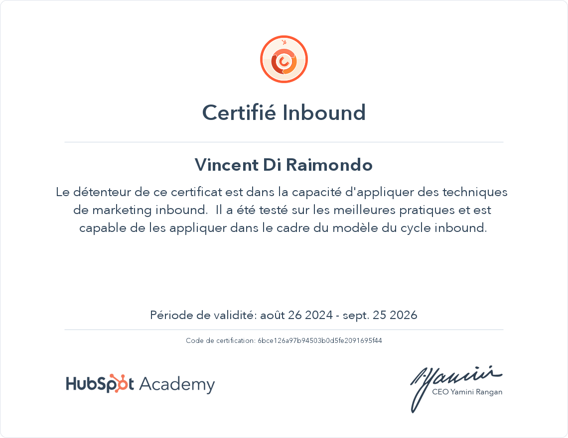 Votre certificat