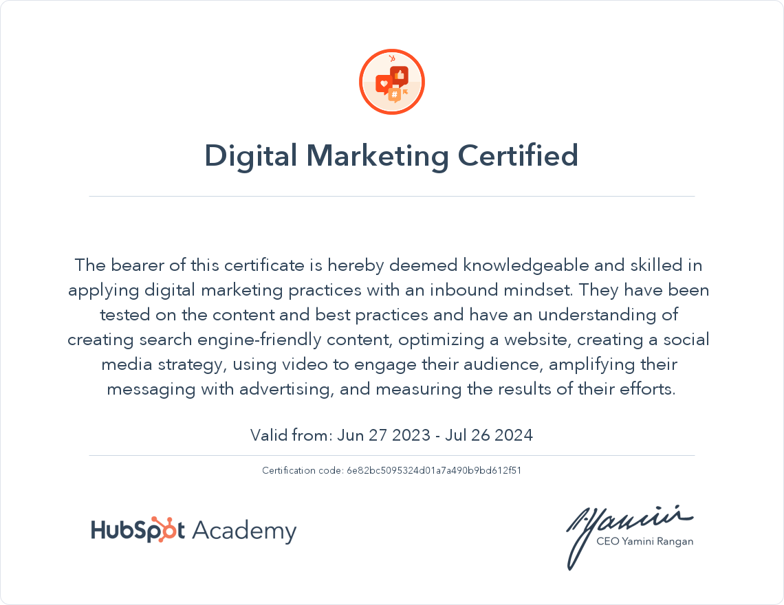 HubSpot Academy Digital Marketing Certification