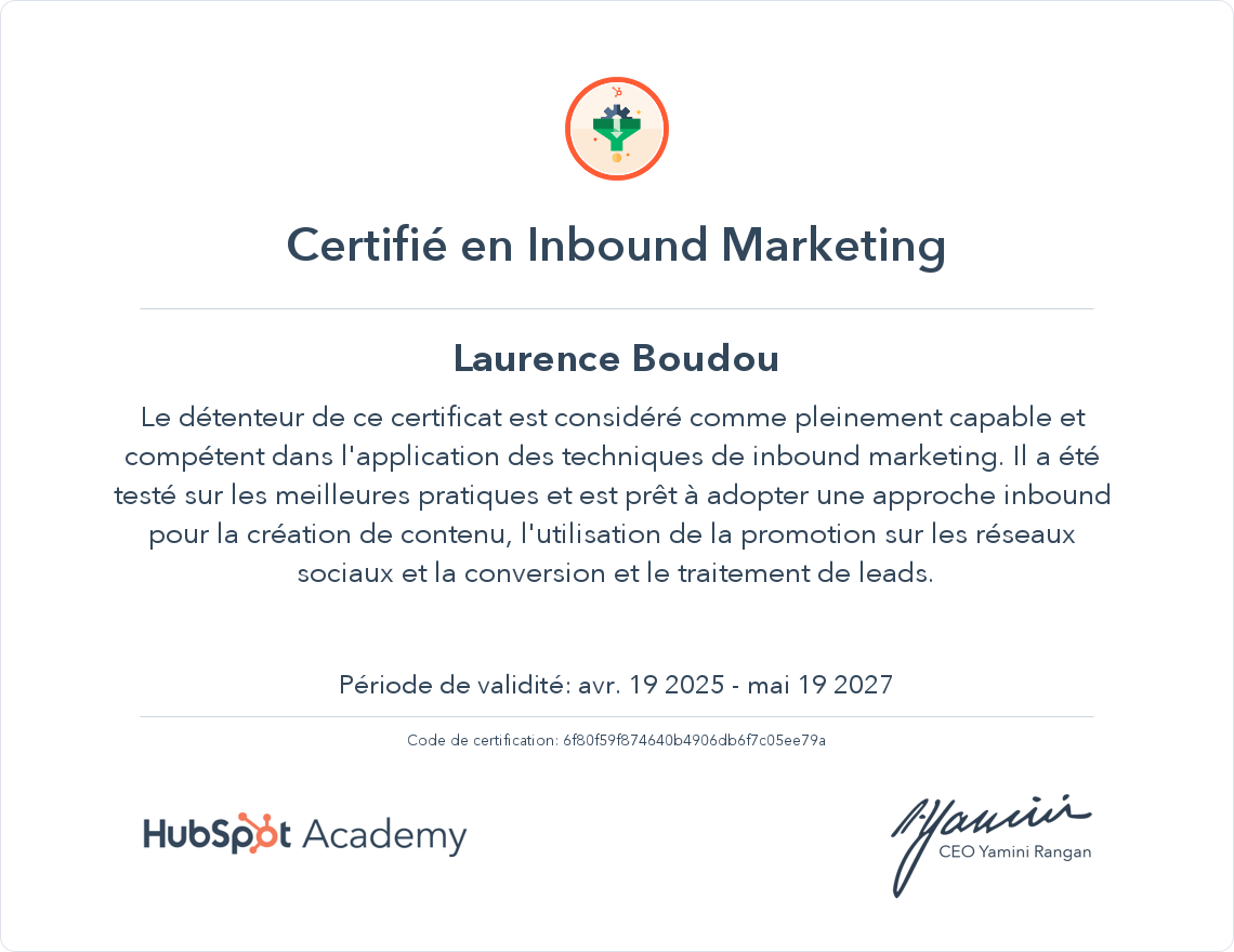 Votre certificat