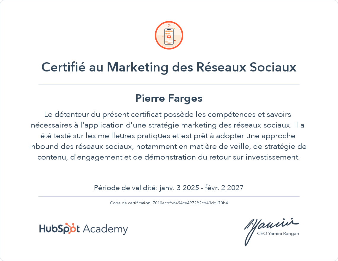 Votre certificat