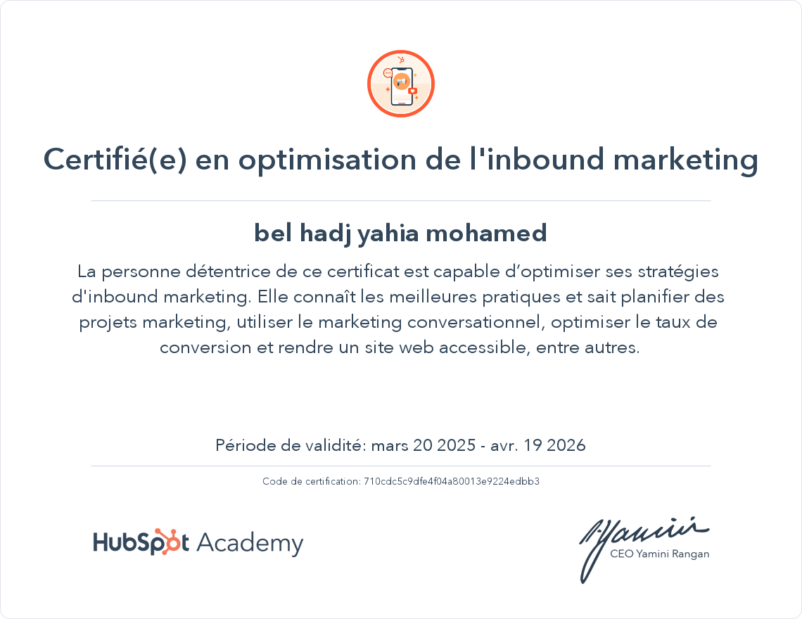 Votre certificat