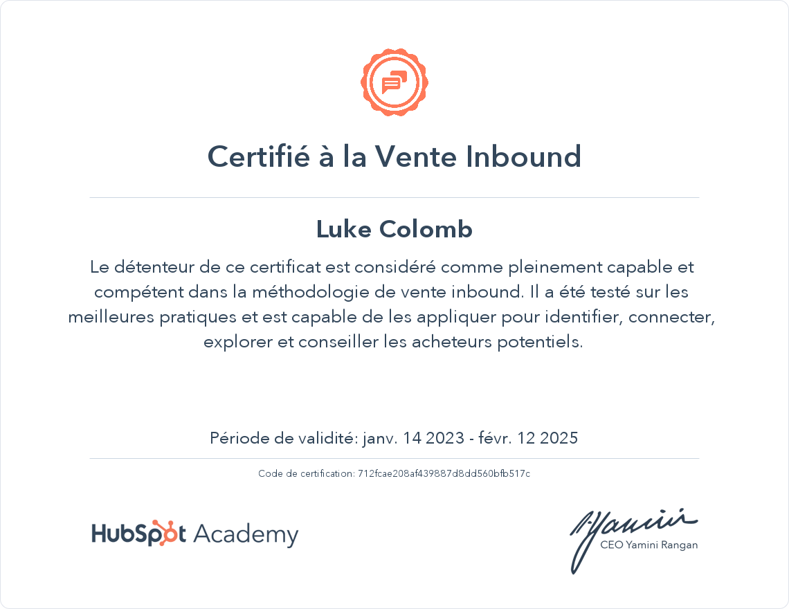 Votre certificat