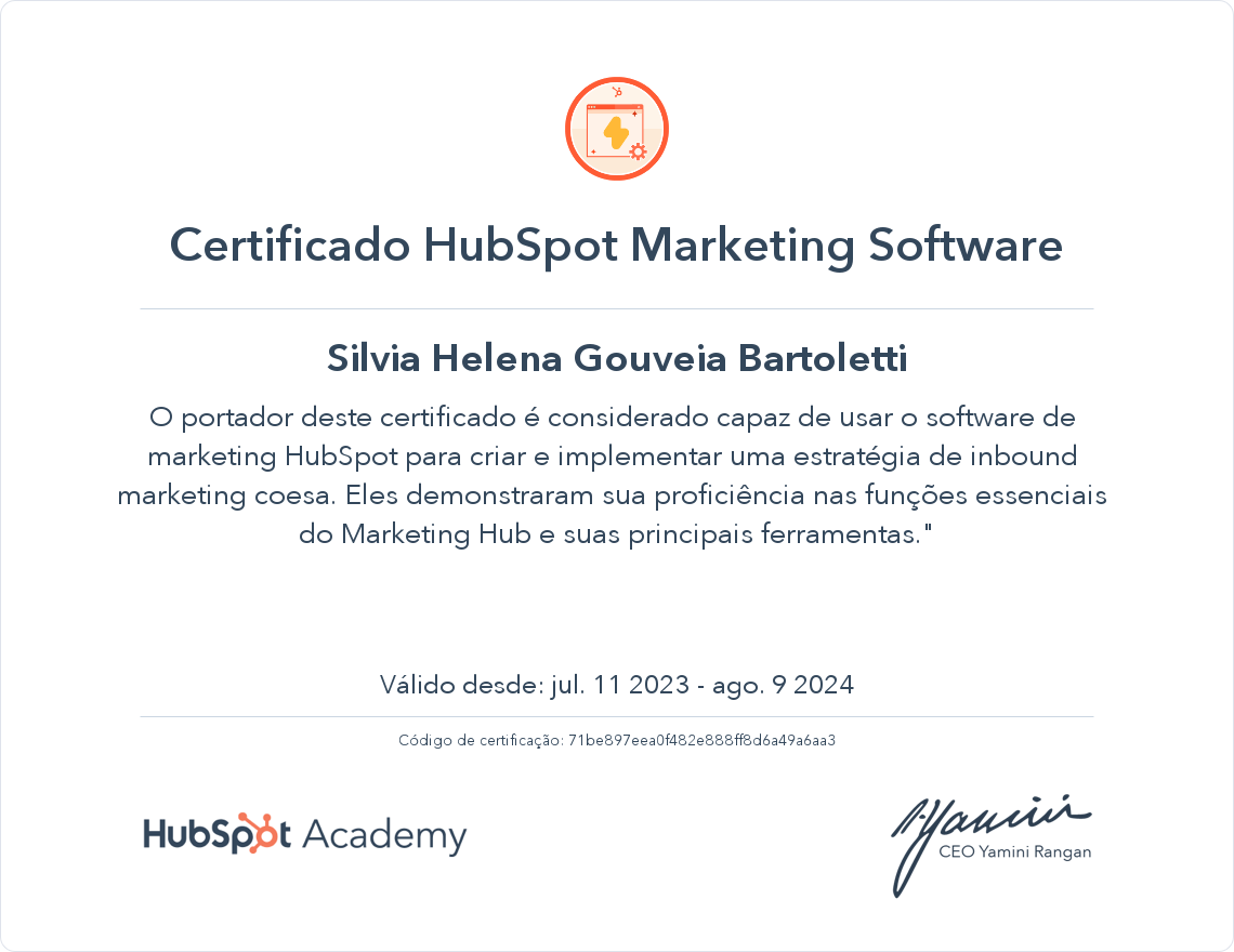 Certificação da HubSpot Academy HubSpot Marketing Software