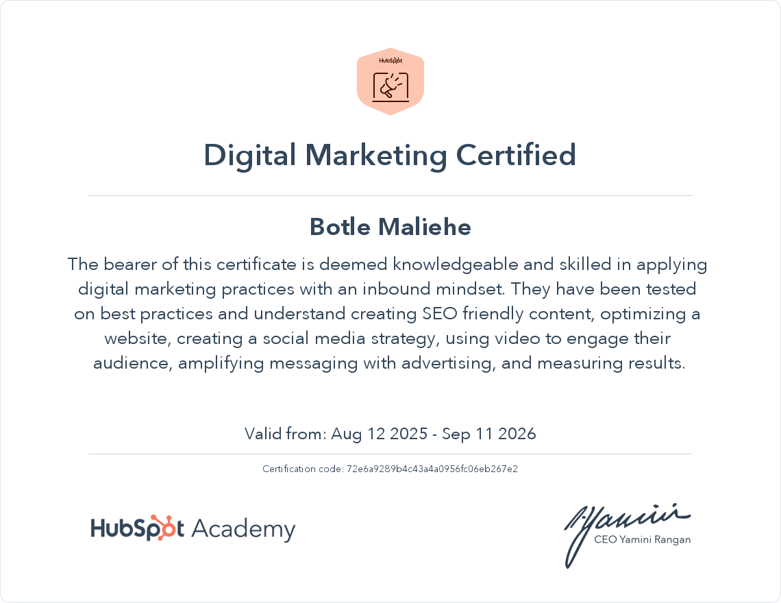 HubSpot Academy Digital Marketing Certification