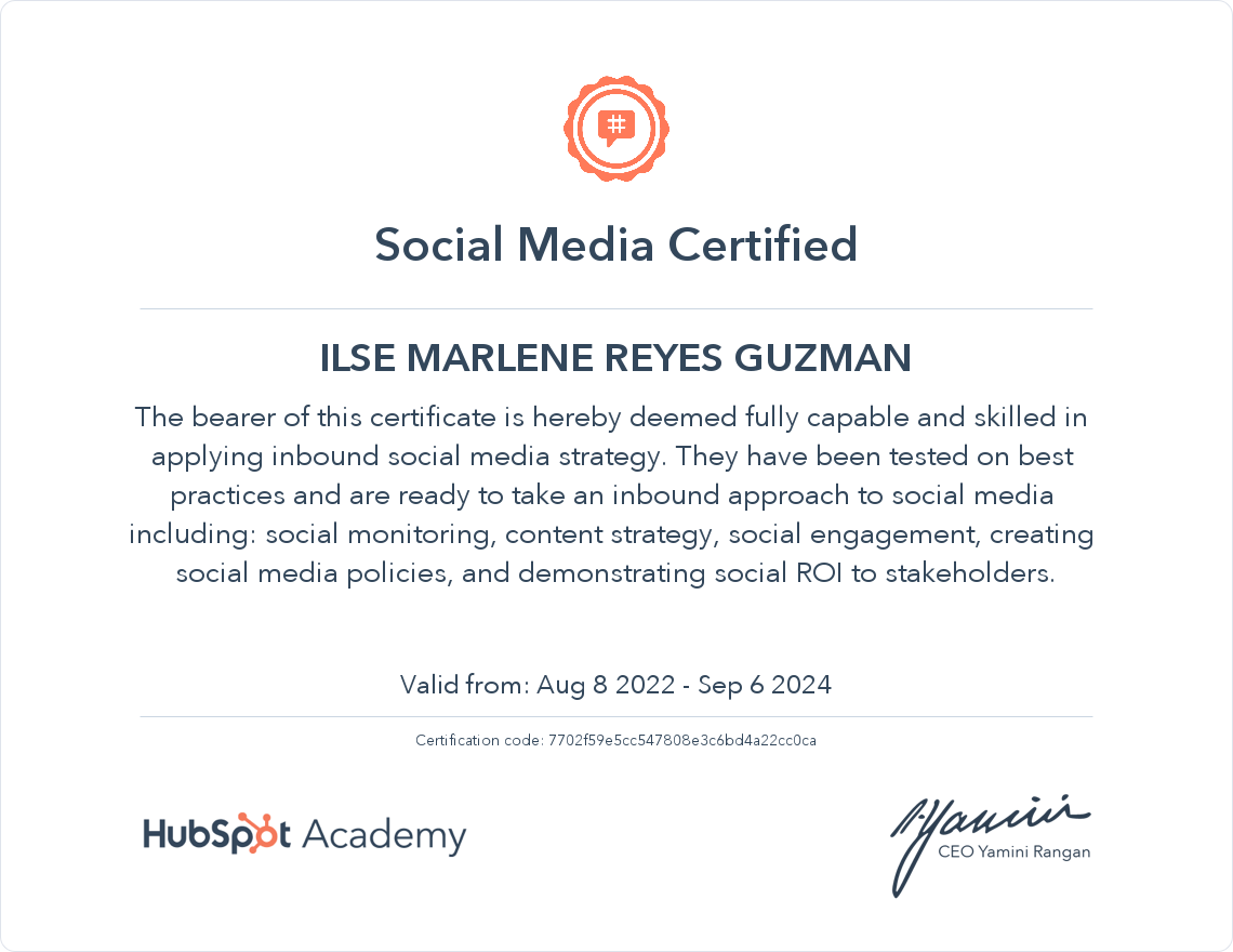 HubSpot Academy Social Media Marketing Certification