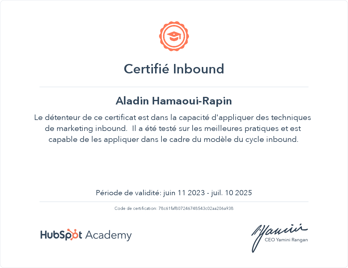 Votre certificat