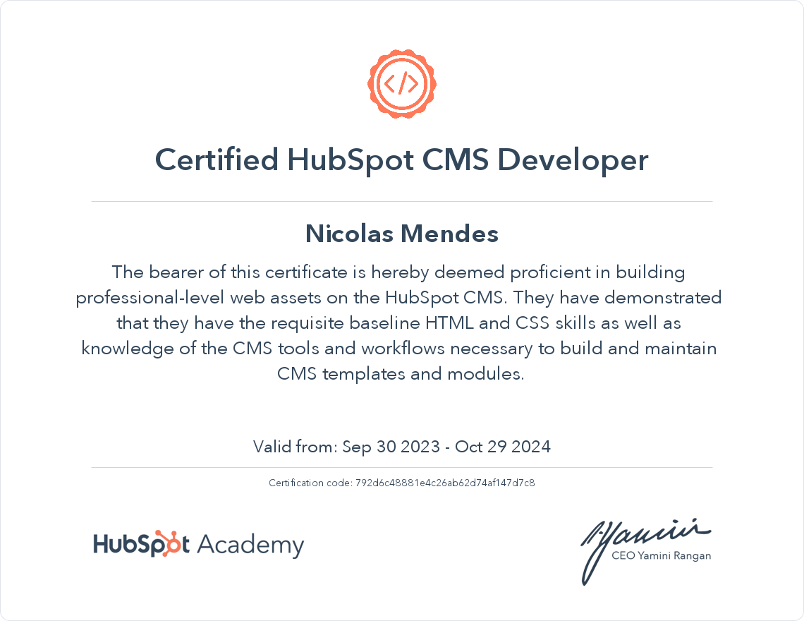 HubSpot Academy HubSpot CMS for Developers Certification