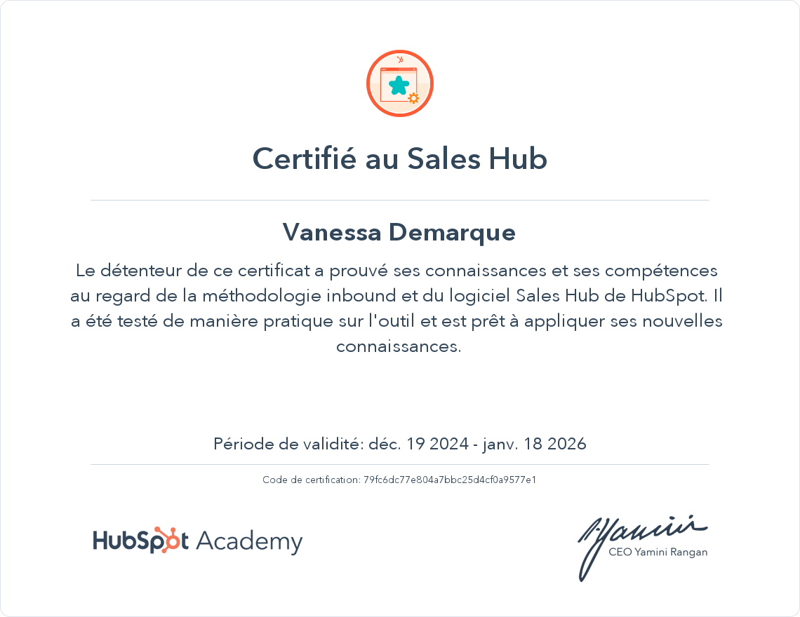 Votre certificat