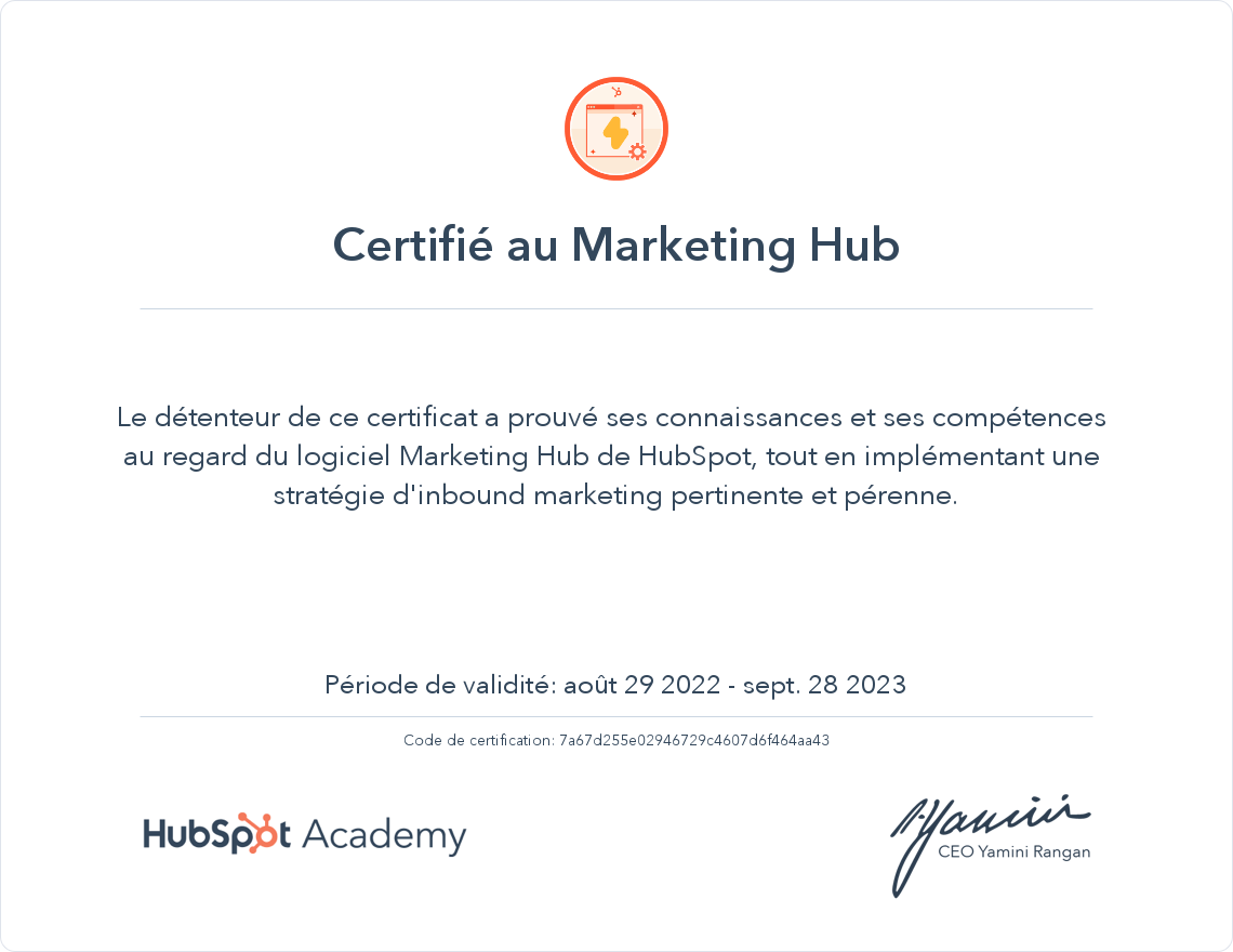 HubSpot Academy Marketing Hub de HubSpot Certification