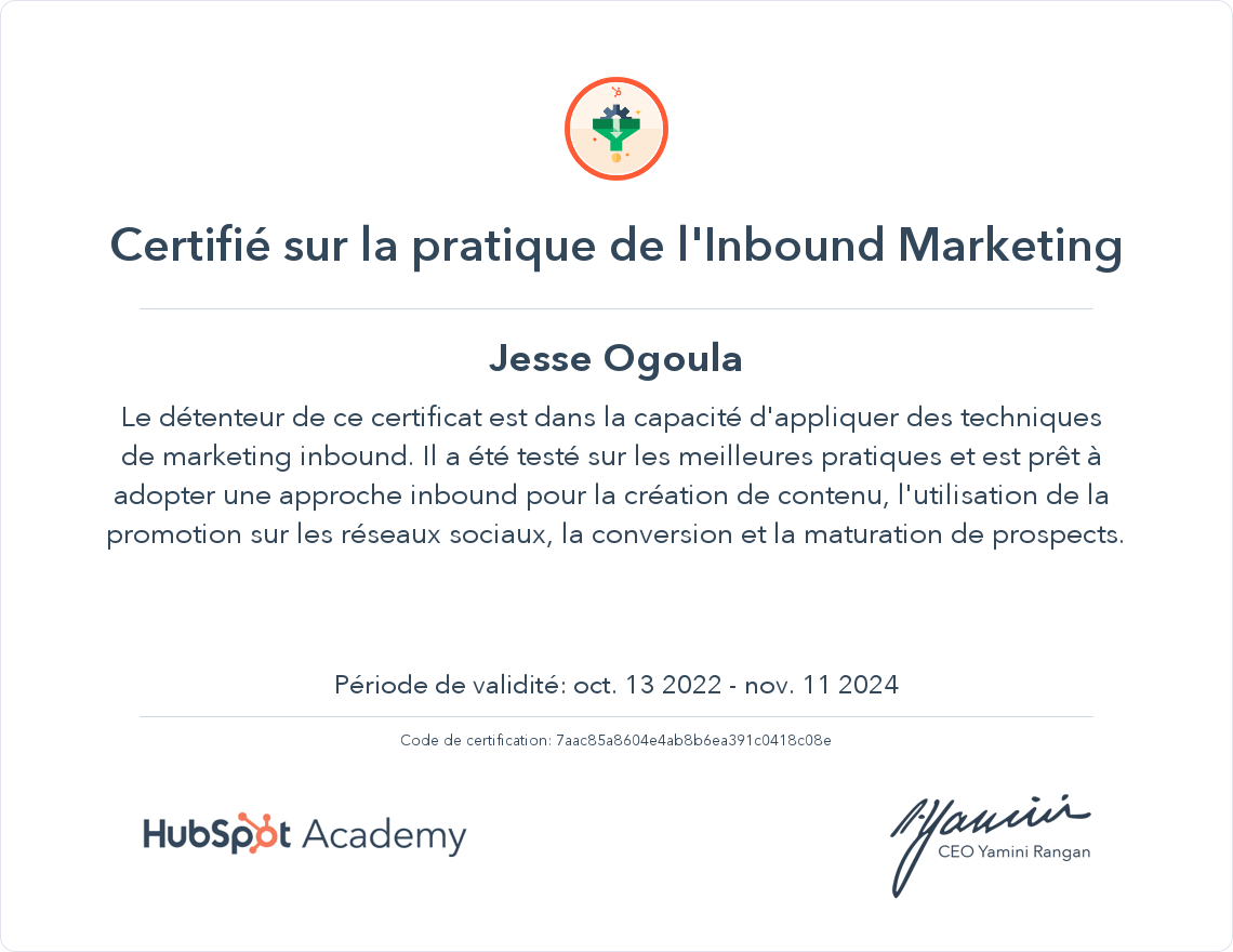 Votre certificat