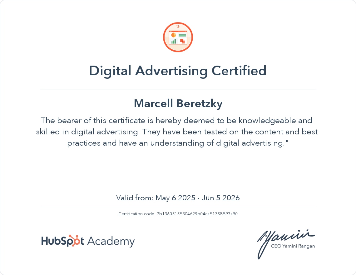HubSpot Academy Digital Advertising Certification