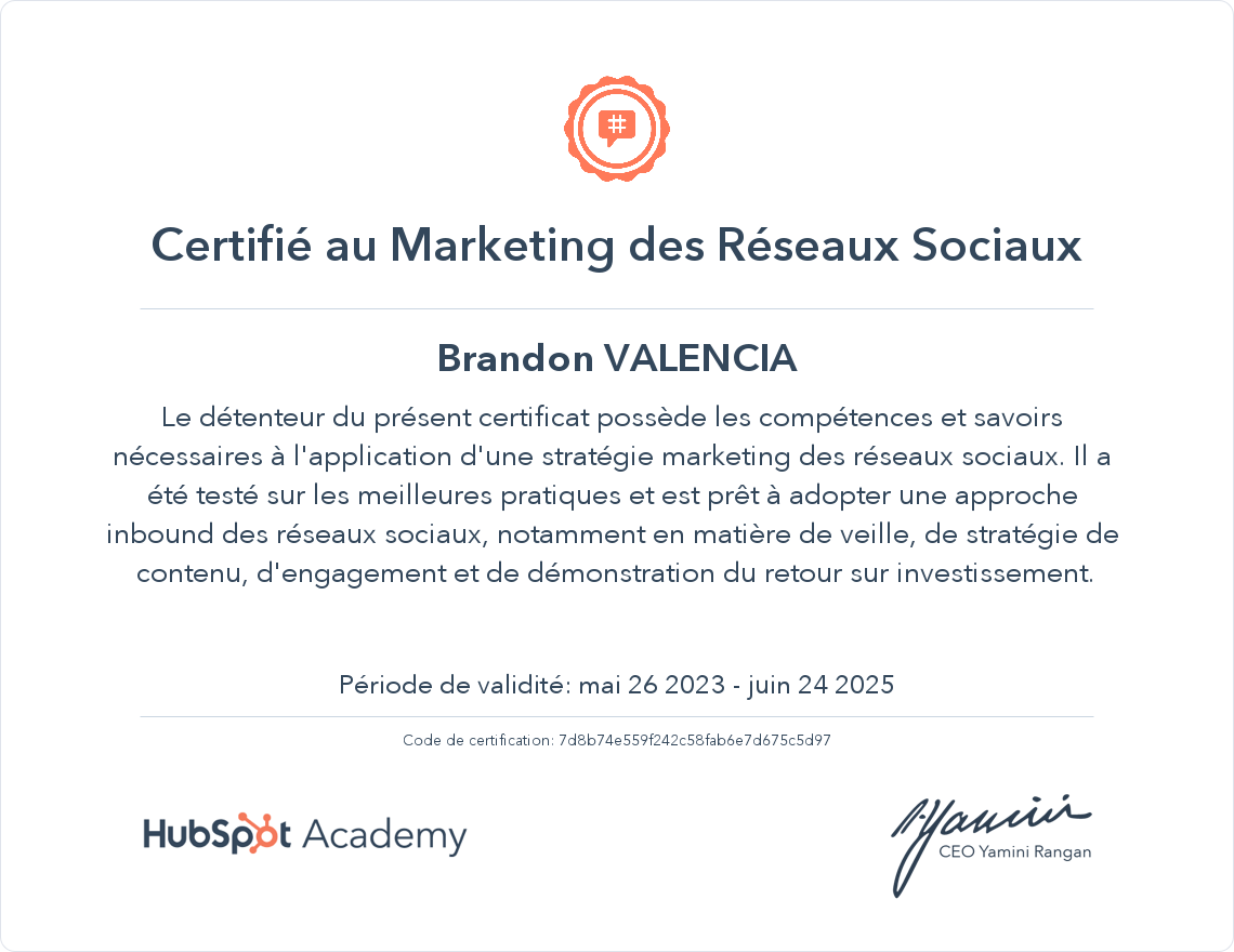 Votre certificat