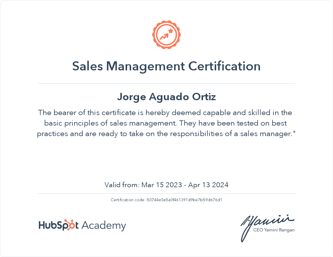 HubSpot Academy Sales Management Certification