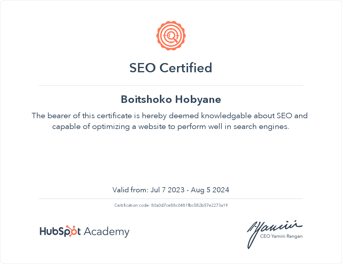 Your certificate