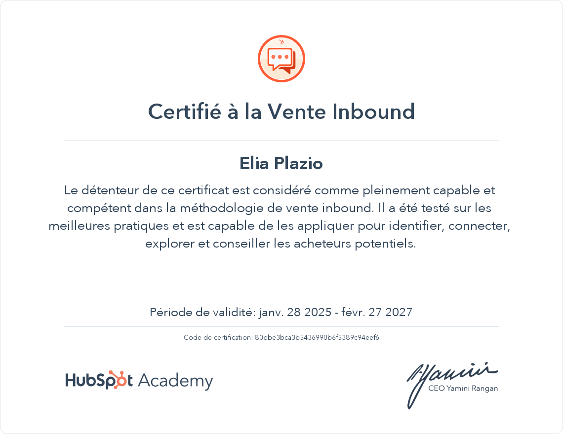 Votre certificat