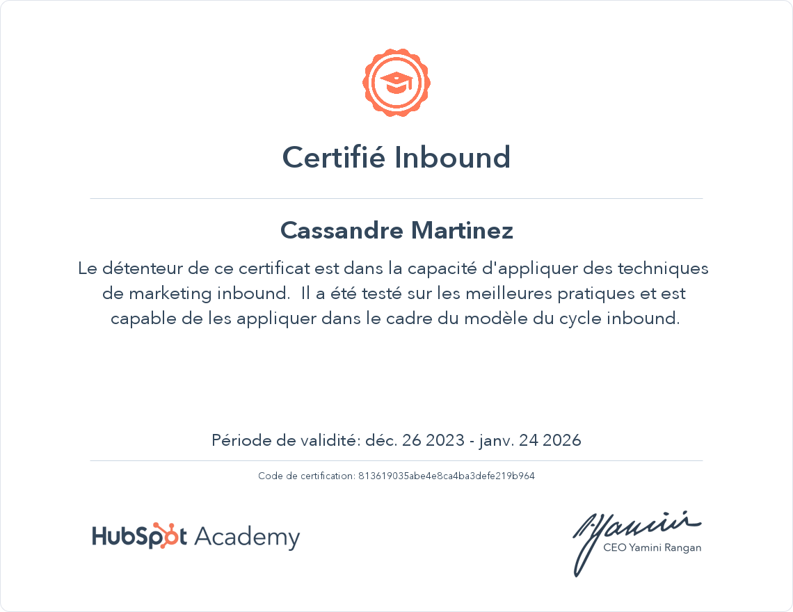 Votre certificat