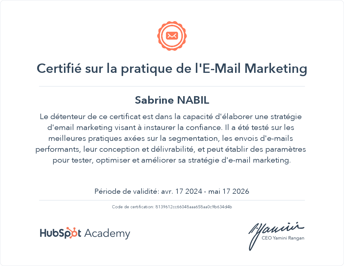 Votre certificat