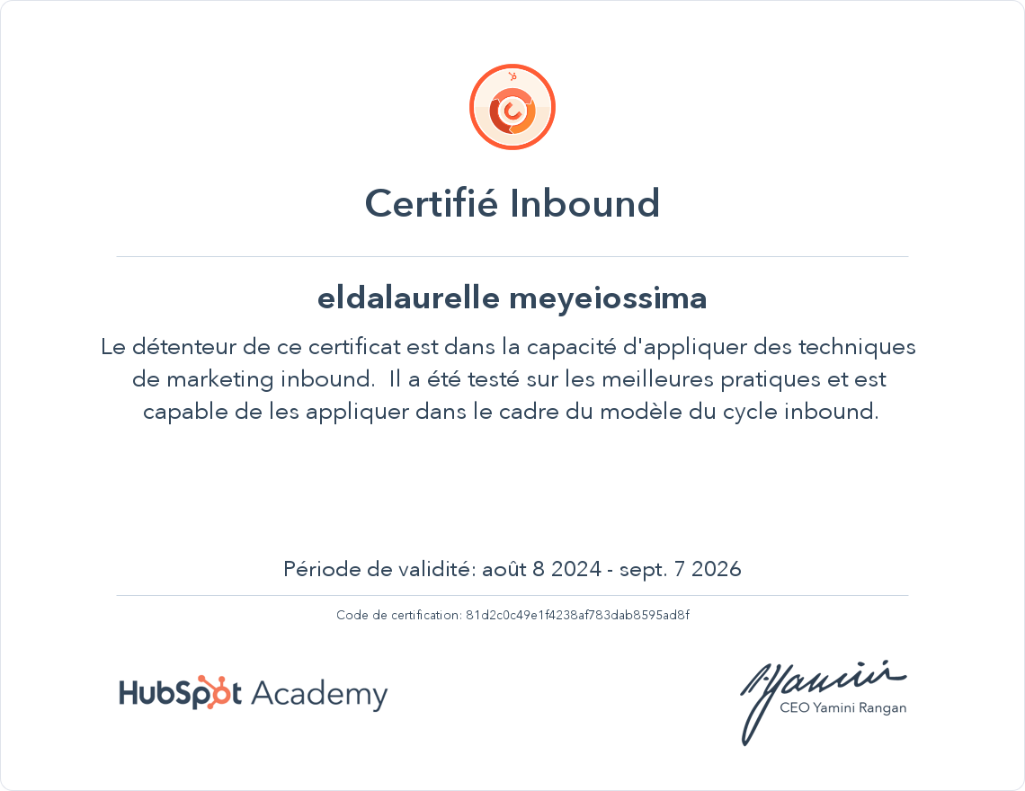 Votre certificat