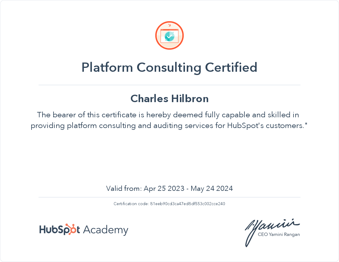 Certificación de Platform Consulting de HubSpot Academy