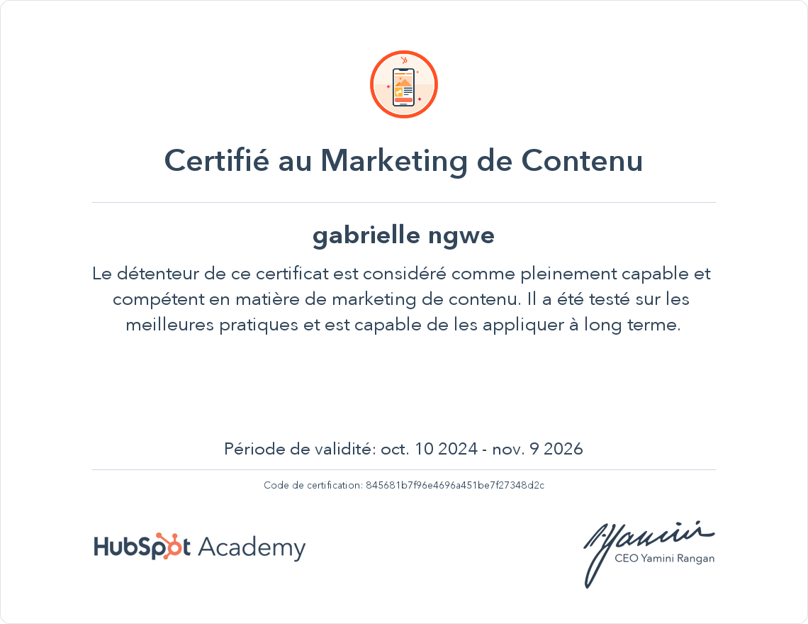 Votre certificat