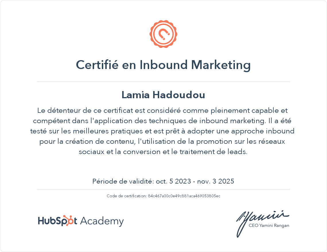 Votre certificat