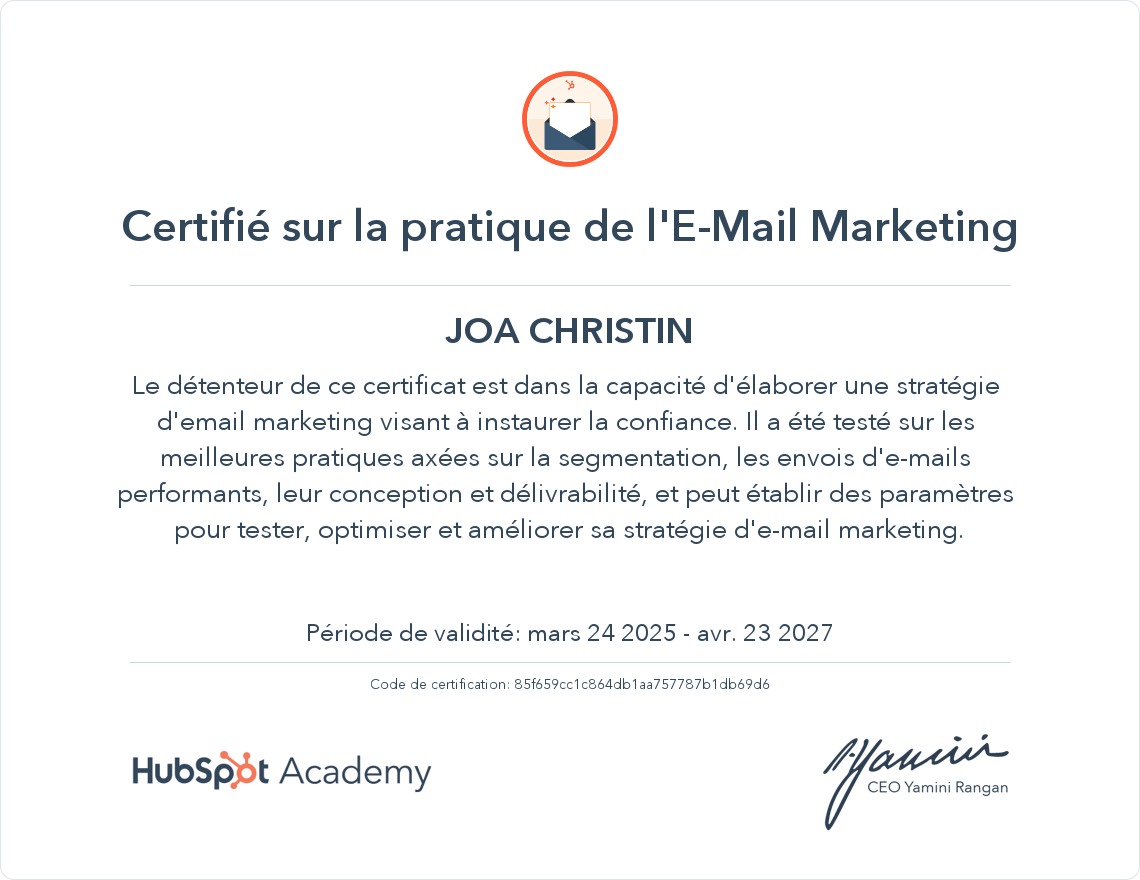 Votre certificat