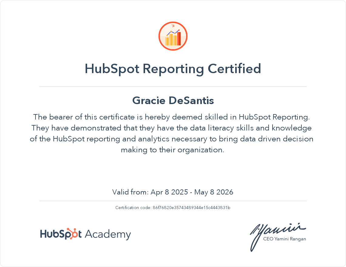 HubSpot Academy HubSpot Reporting Certification