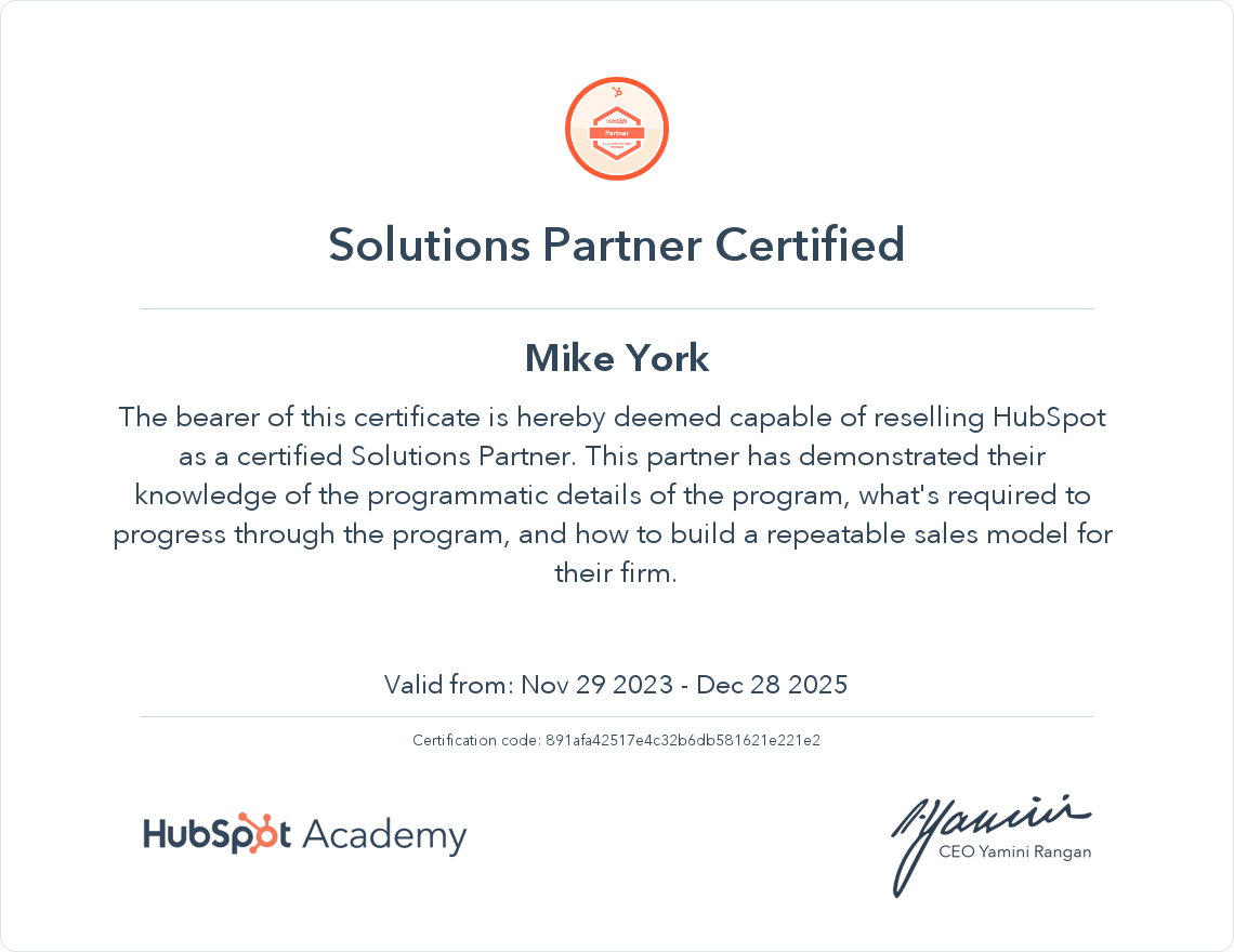 HubSpot Academy HubSpot Solutions Partner Certification
