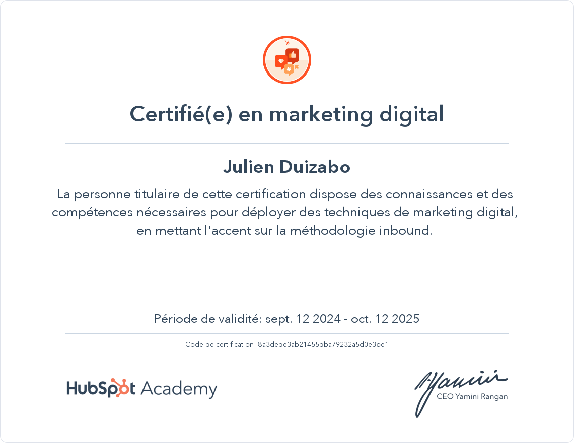 Votre certificat