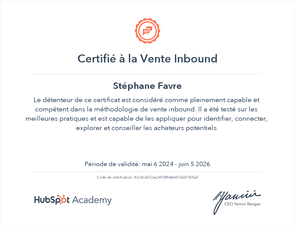 Votre certificat