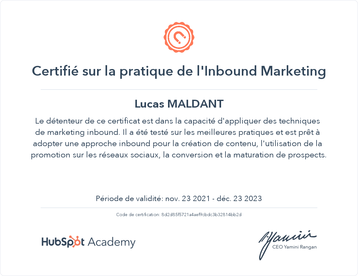 Votre certificat