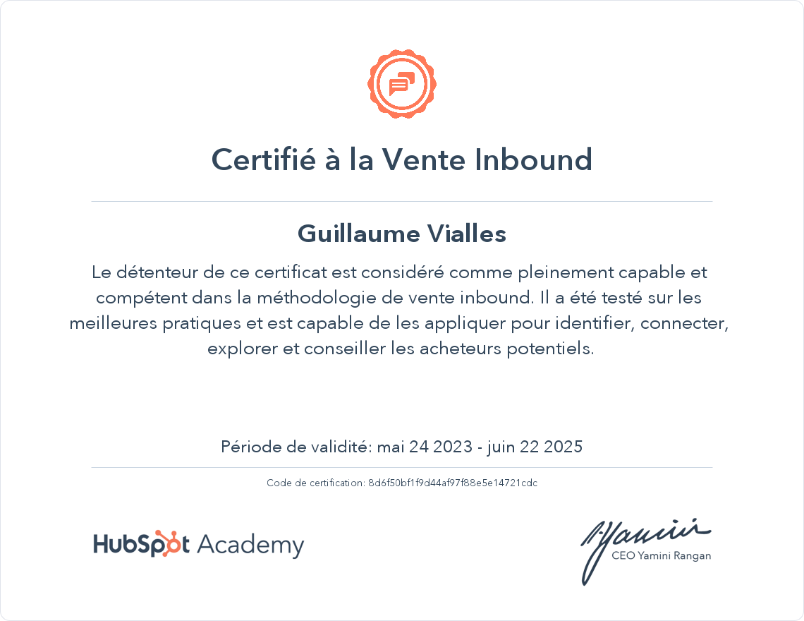 Votre certificat