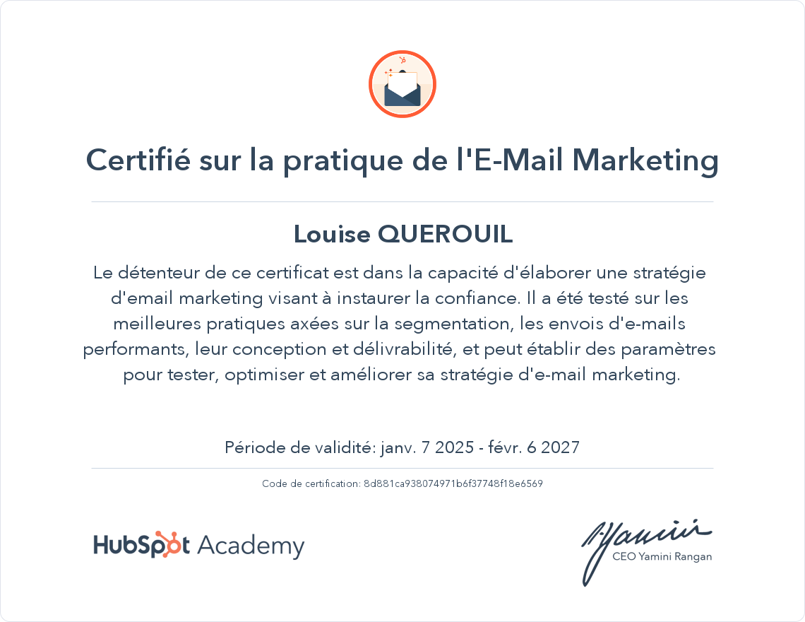 Votre certificat